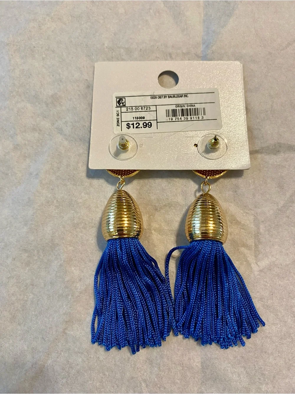 Sugarfix Royal Blue Tassel Drop Earrings with Gold Accents NWT